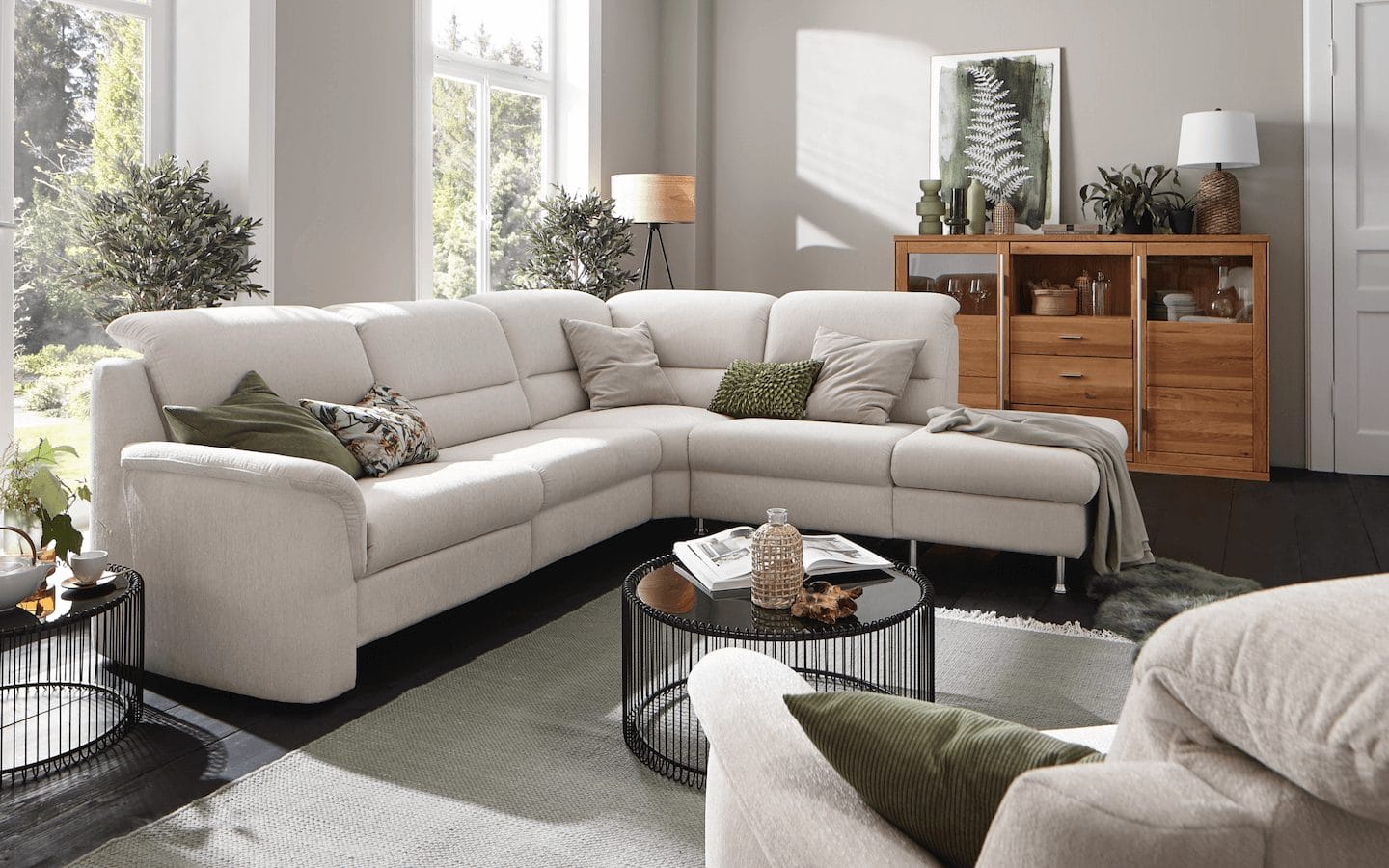 Ecksofa Cornella Plus - 2-Sitzer links mit Ecke und Abschlussteil rechts inkl. Relaxfunktion