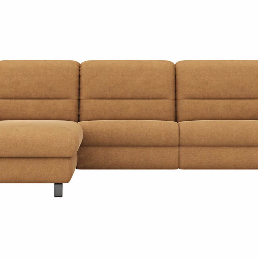 Ecksofa Cornella Classic - Longchair links mit 2-Sitzer, Stoff, Curry