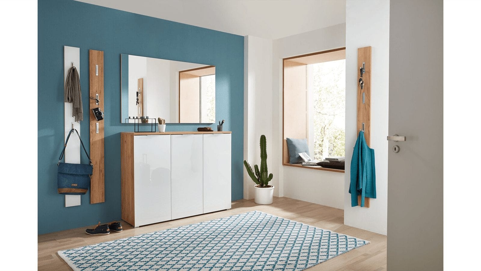 Schuhschrank GLEDA - Glas, Weiß, Eiche Dekor – Bild 3