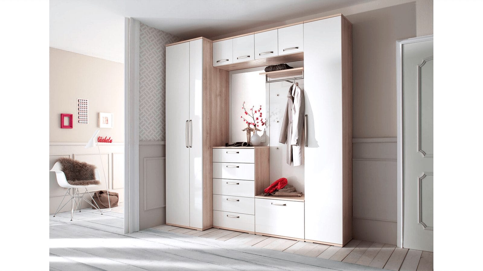 Garderobe - Eiche Dekor, Weiß – Bild 2