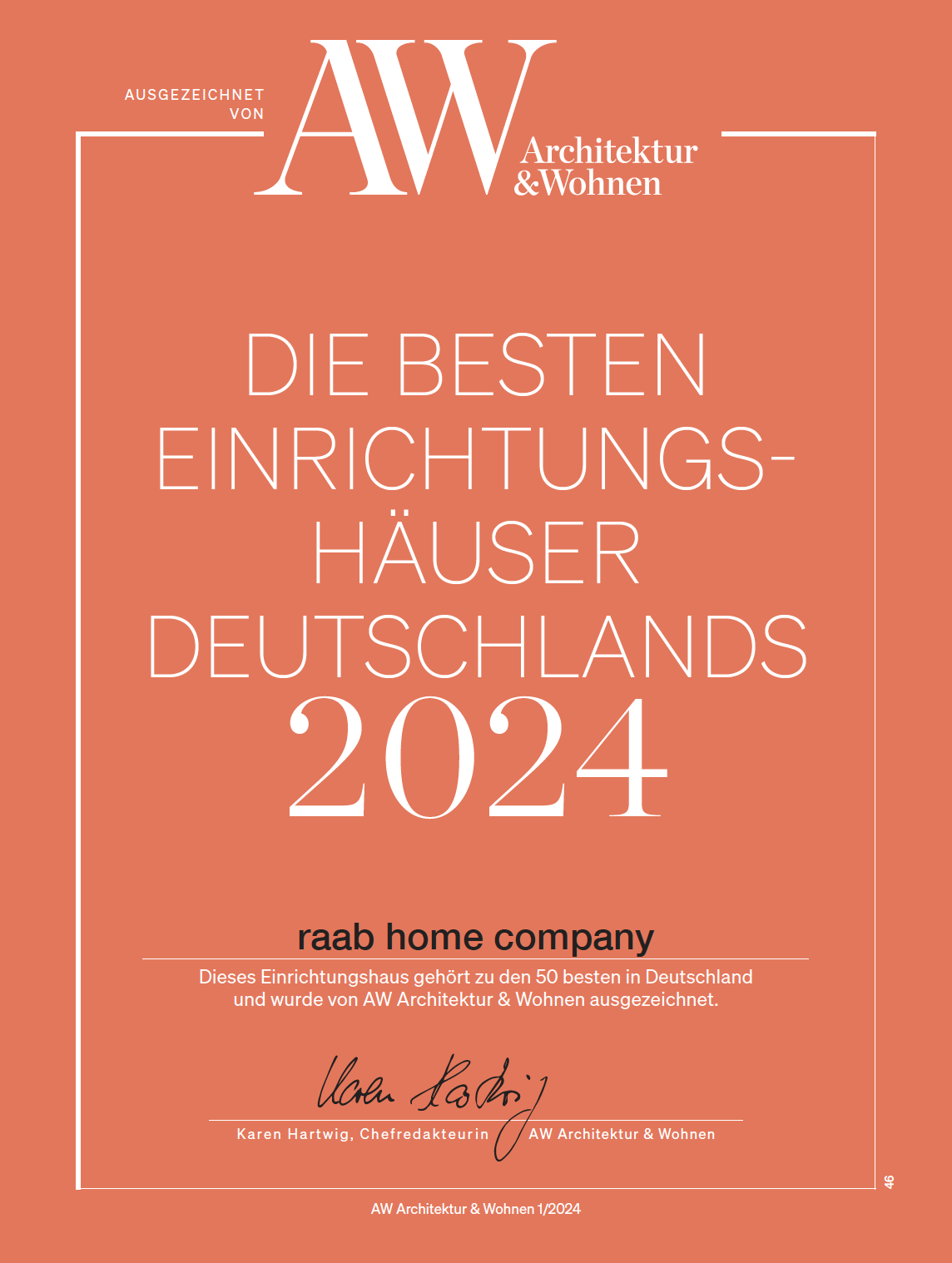 Auzeichnung AW Architektur & Wohnen Raab Homecomany