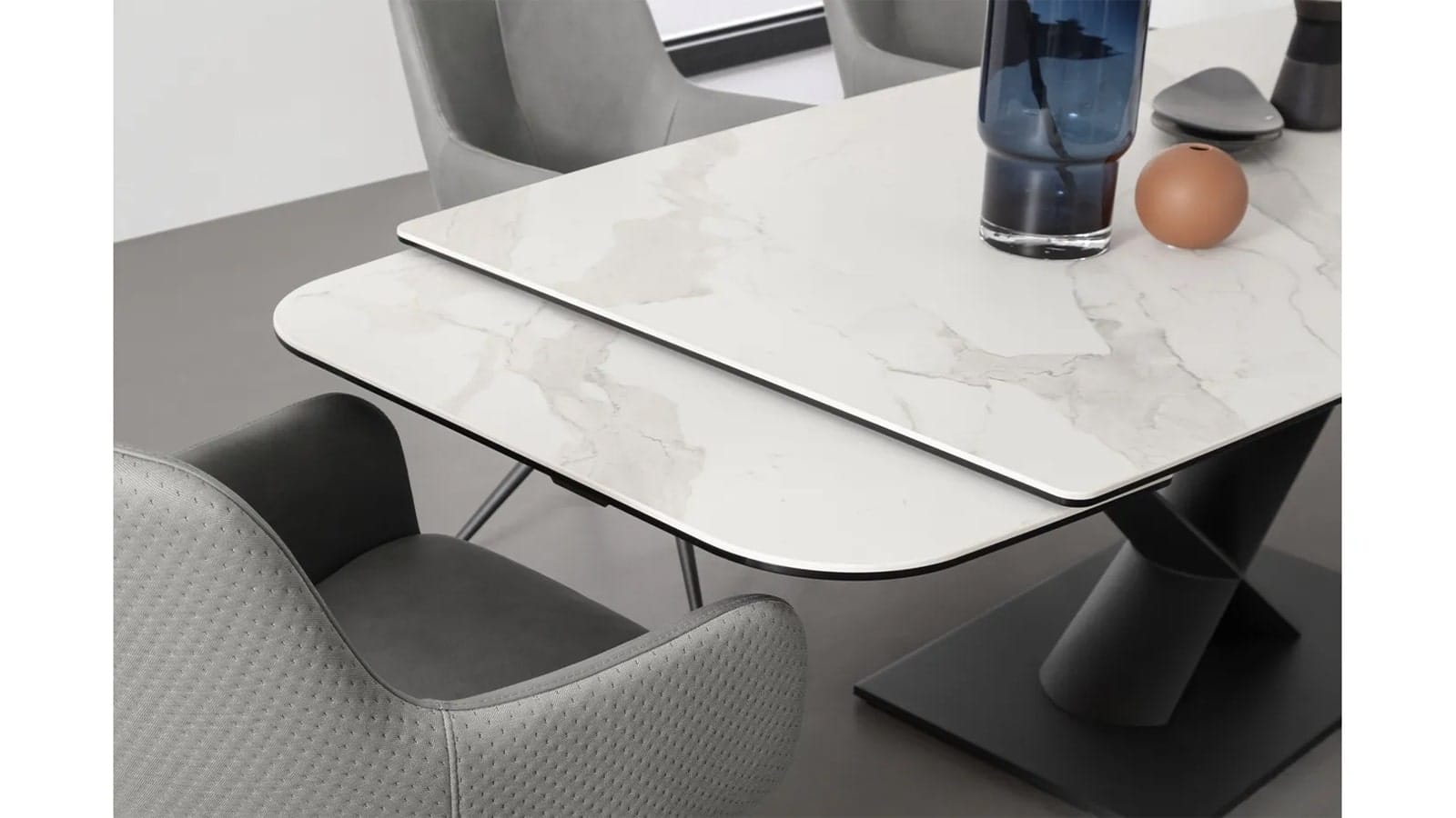Esstisch Savona - LB ca. 200x100 cm, ausziehbar, Keramik, Weiß, Bootsform – Bild 14
