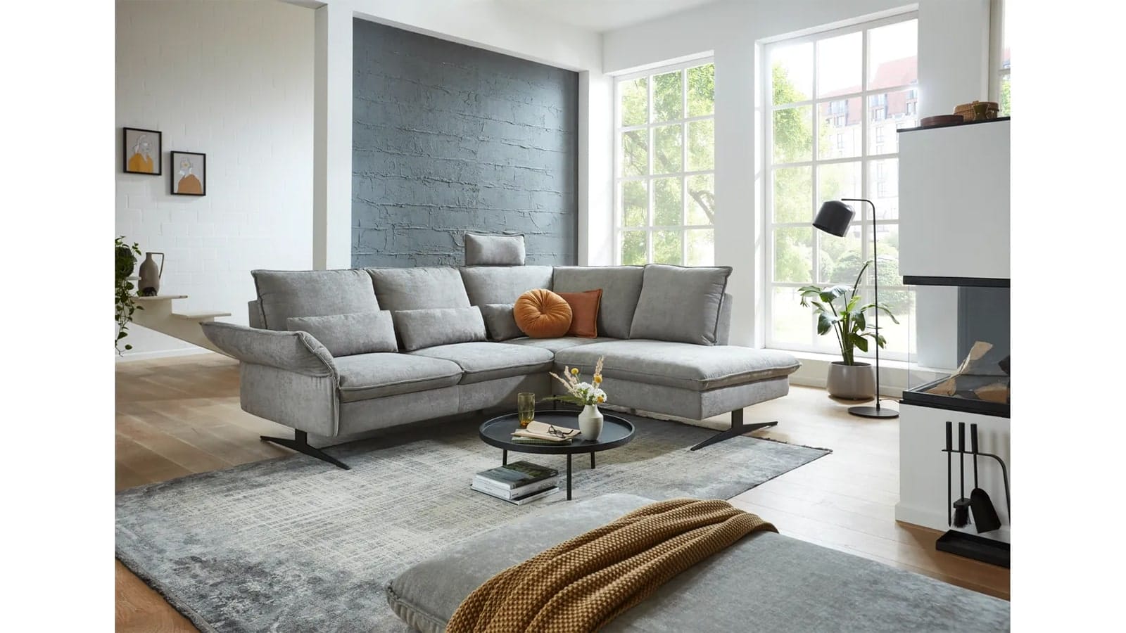 Ecksofa EM Marseille - 2,5-Sitzer mit Ecke rechts,  Rückentiefe verstellbar, Stoff, Grau – Bild 2