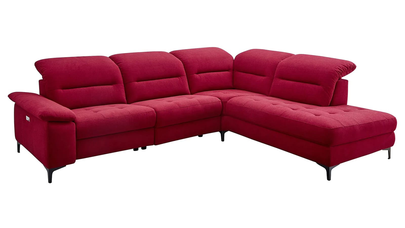 Ecksofa EM Brügge - 3-Sitzer mit Ecke rechts inkl. Kopfteil und Armlehne verstellbar, Stoff, Rot