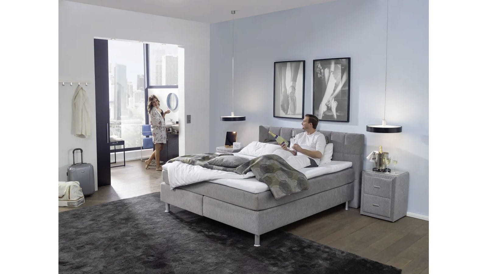 Boxspringbett EM Select - Liegefläche ca. 180x200 cm, Stoff, silber – Bild 2