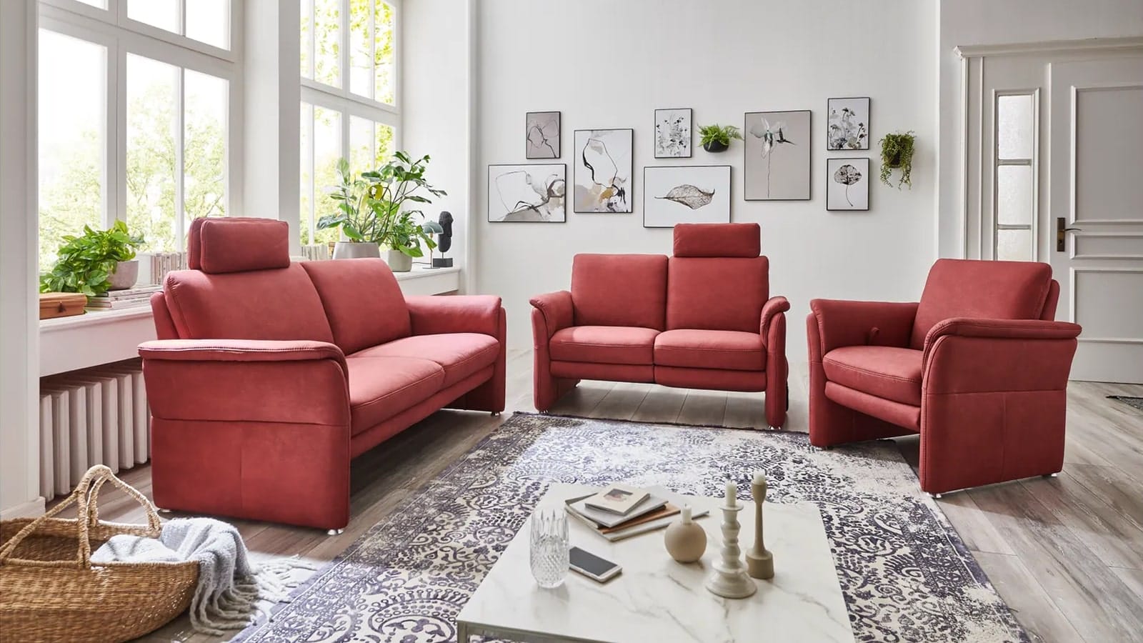 Sofa EM Bologna - 2-Sitzer groß, Stoff, Bordeaux – Bild 2