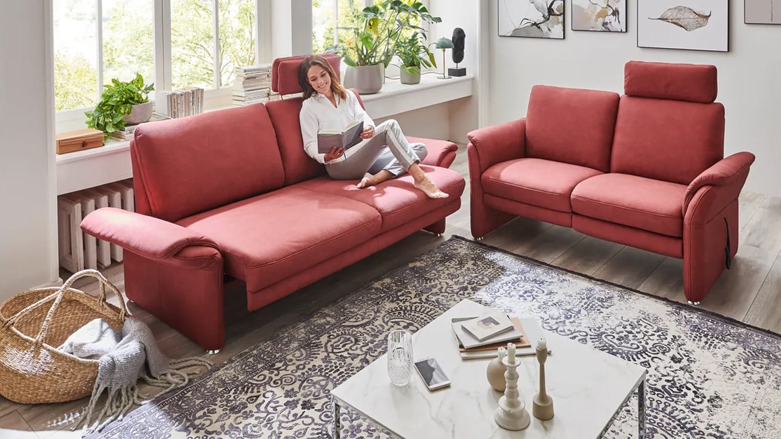 Sofa EM Bologna - 2-Sitzer groß, Stoff, Bordeaux – Bild 3
