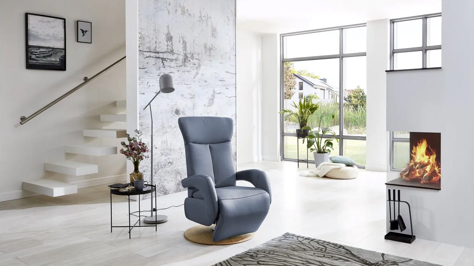 Fernsehsessel EM Plauen - Relaxfunktion, Leder, Graublau – Bild 2