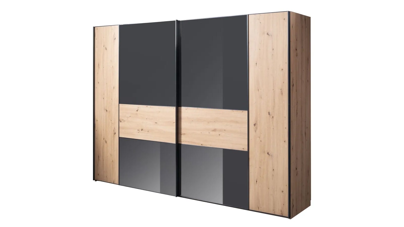 Schwebetürenschrank 2-türig EM Avola - B. ca. 298 cm, Dekor Eiche, Anthrazitglas