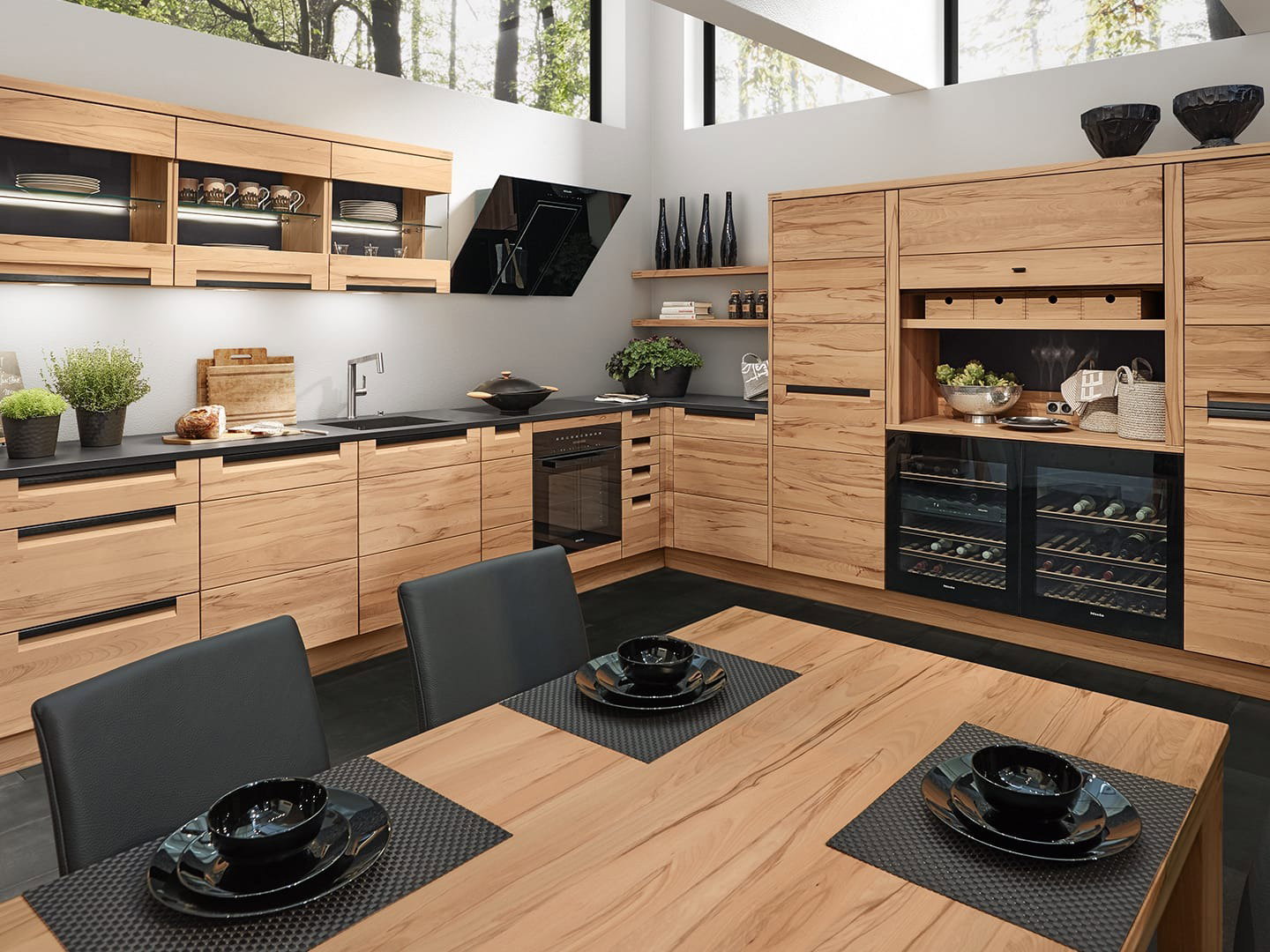 Küche L-Form Holz massiv