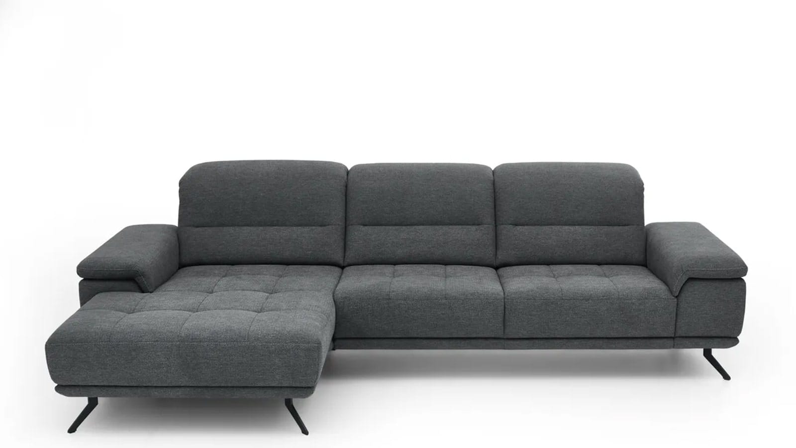 Sofa - Longchair links mit 3-Sitzer inkl. Kopfteil verstellbar, Stoff, Anthrazit – Bild 2