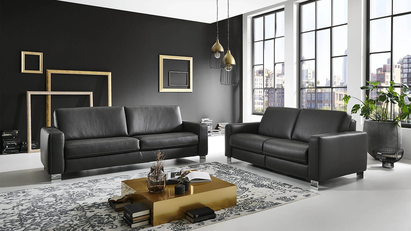 Sofa - 3-Sitzer, Leder, Anthrazit – Bild 3