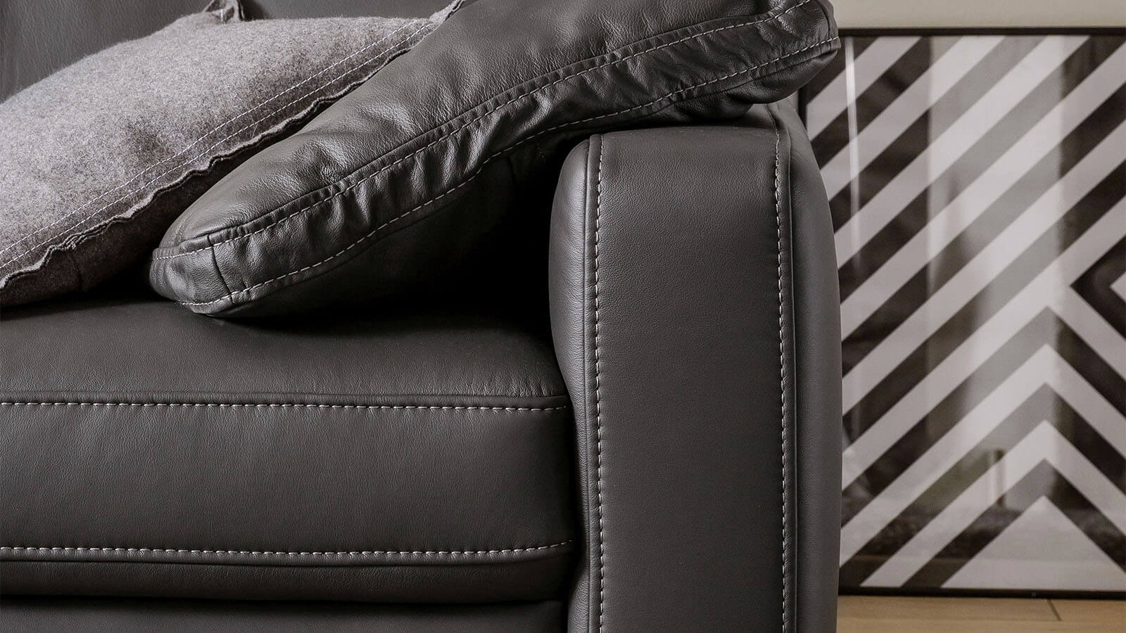 Sofa - 3-Sitzer, Leder, Anthrazit – Bild 2