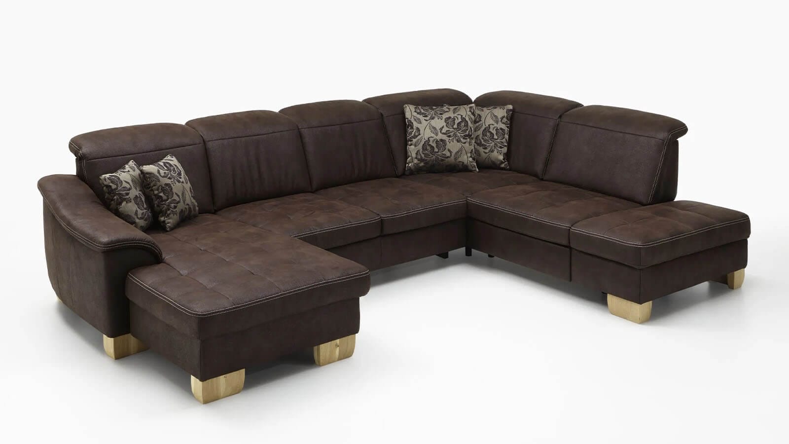 Wohnlandschaft - Longchair links mit 2,5-Sitzer und Ecke rechts, Kopfteil verstellbar, Stoff, Mocca – Bild 2