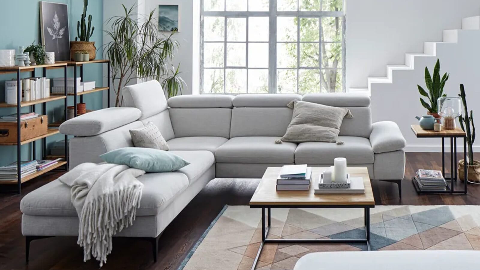 Graues Ecksofa Felipa (links) mit Stoffbezug und verstellbarem Kopfteil verstellbar von Global Family – Bild 10