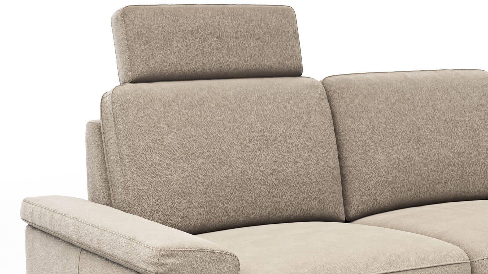 Hochwertiges Ecksofa Matero mit taupefarbenem Lederbezug, Sitzvorzug und schwarzen Winkelfüßen aus Metall