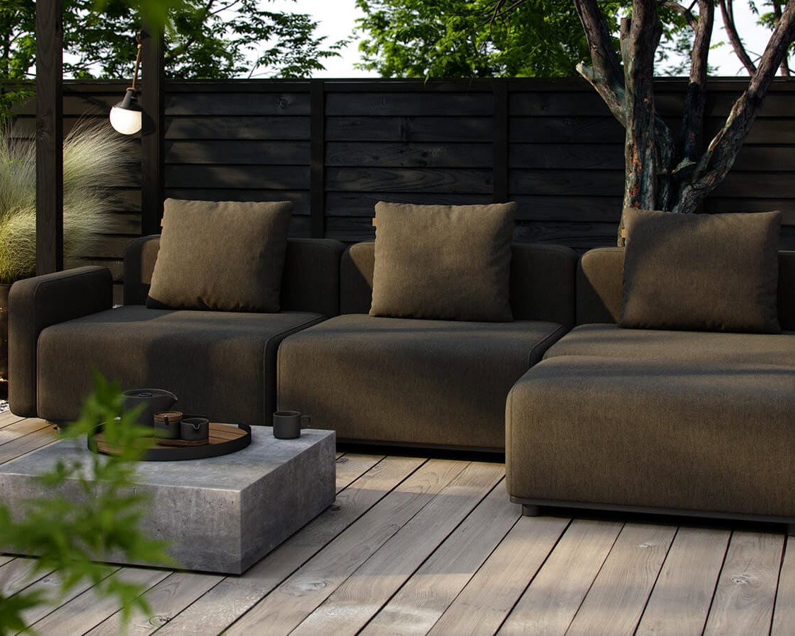 Olivegrüne Außensofas für deine Terrasse