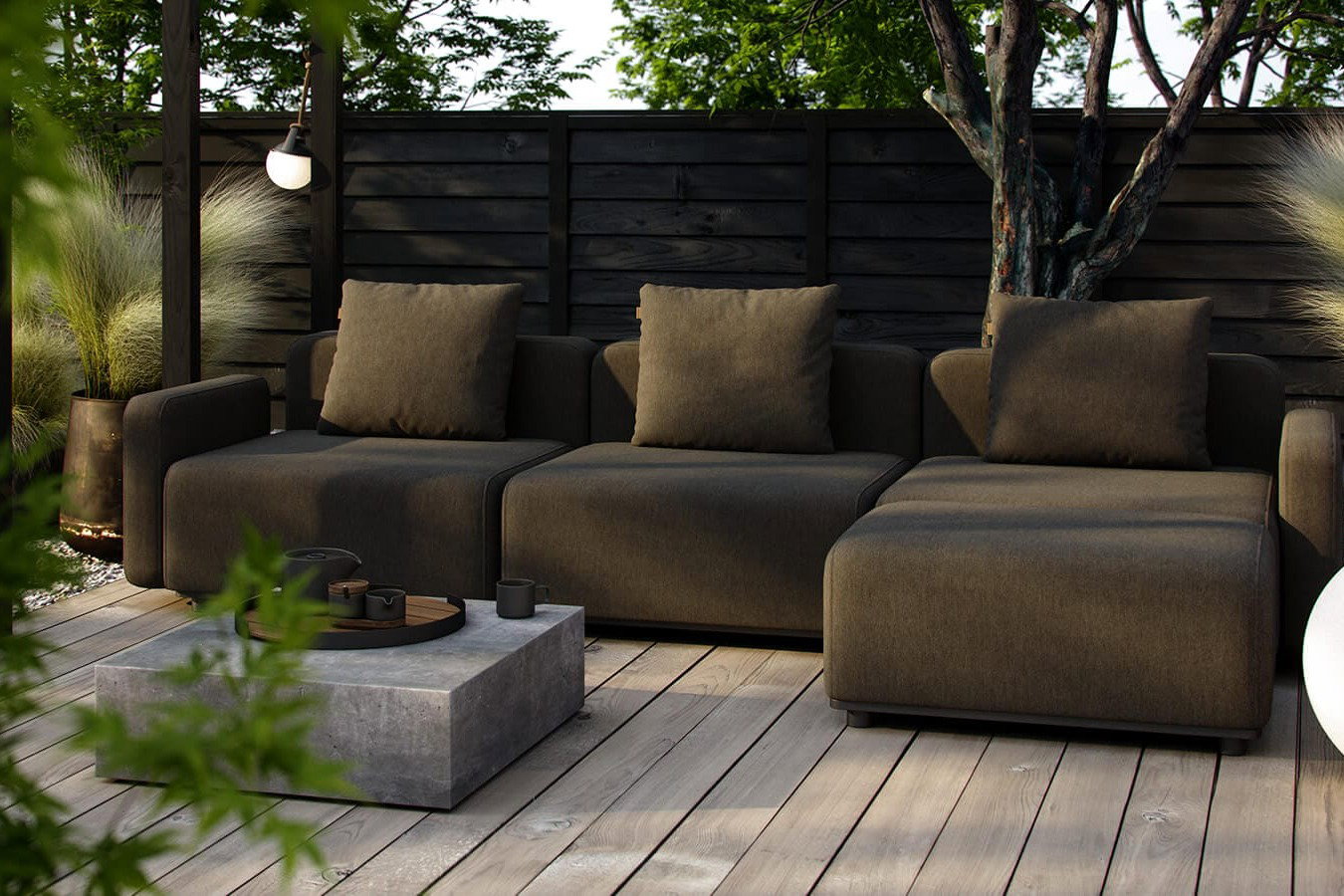 Olivegrüne Außensofas für deine Terrasse
