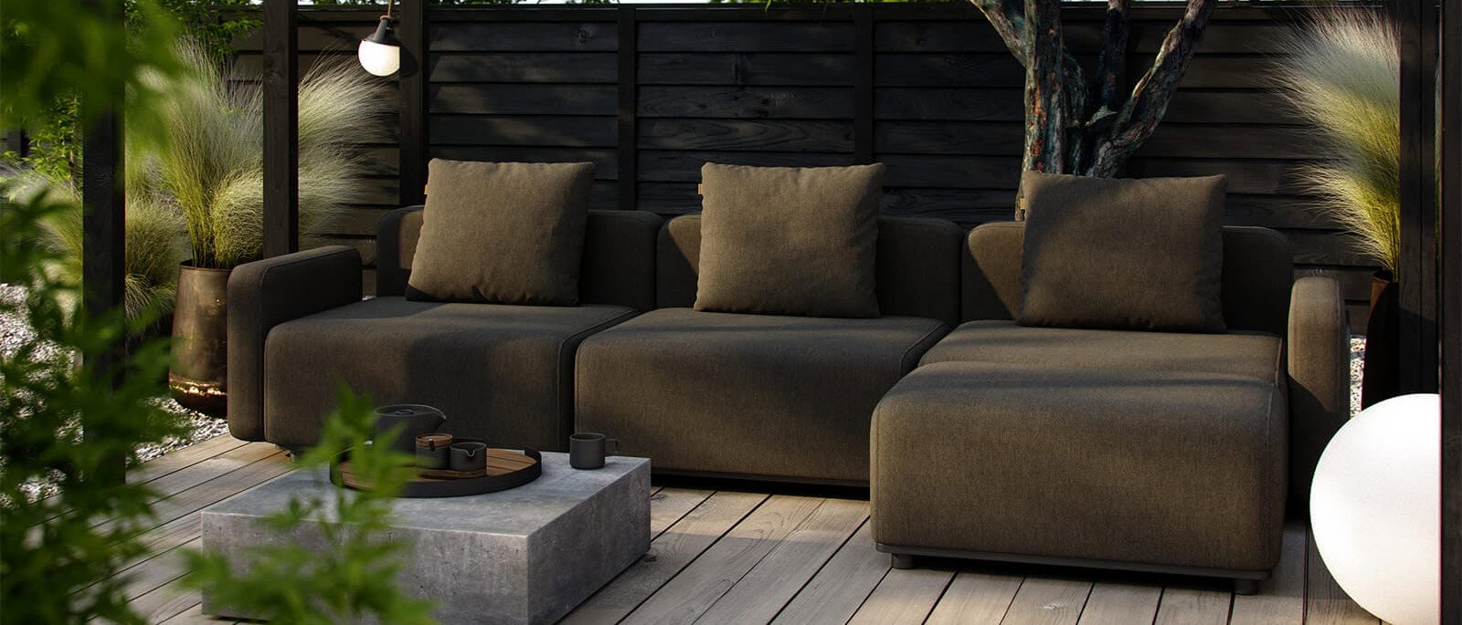 Olivegrüne Außensofas für deine Terrasse