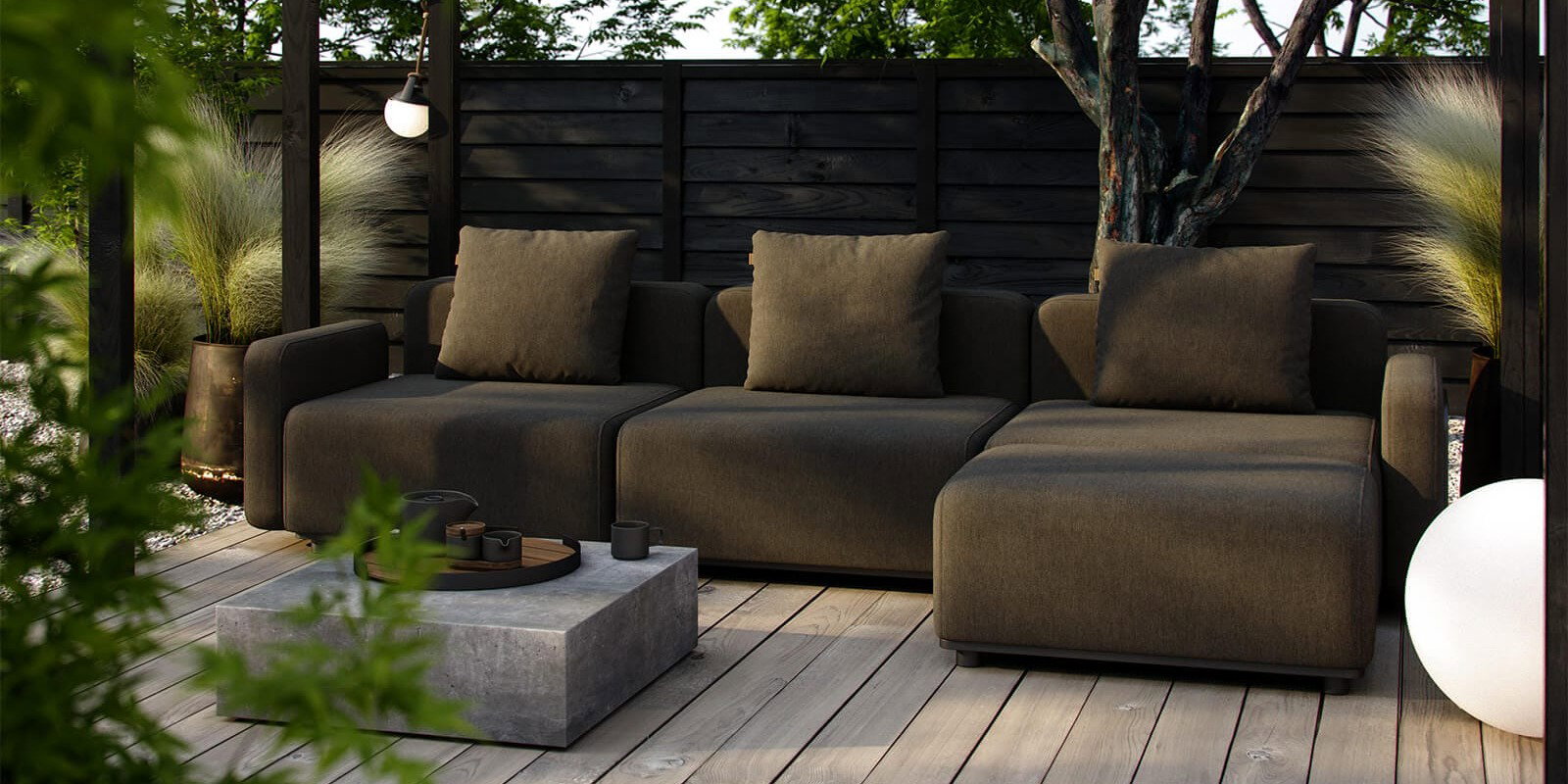 Olivegrüne Außensofas für deine Terrasse