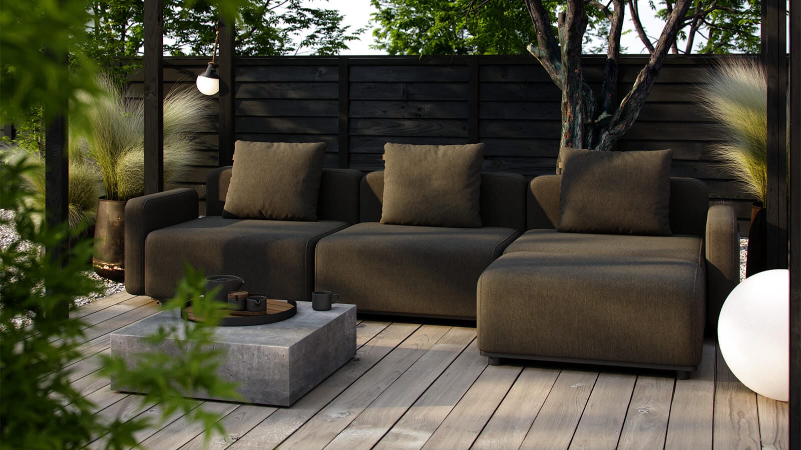 Olivegrüne Außensofas für deine Terrasse