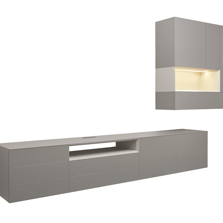 Wohnwand Satola aus Lack in Anthrazit mit Beleuchtung modern und stilvoll