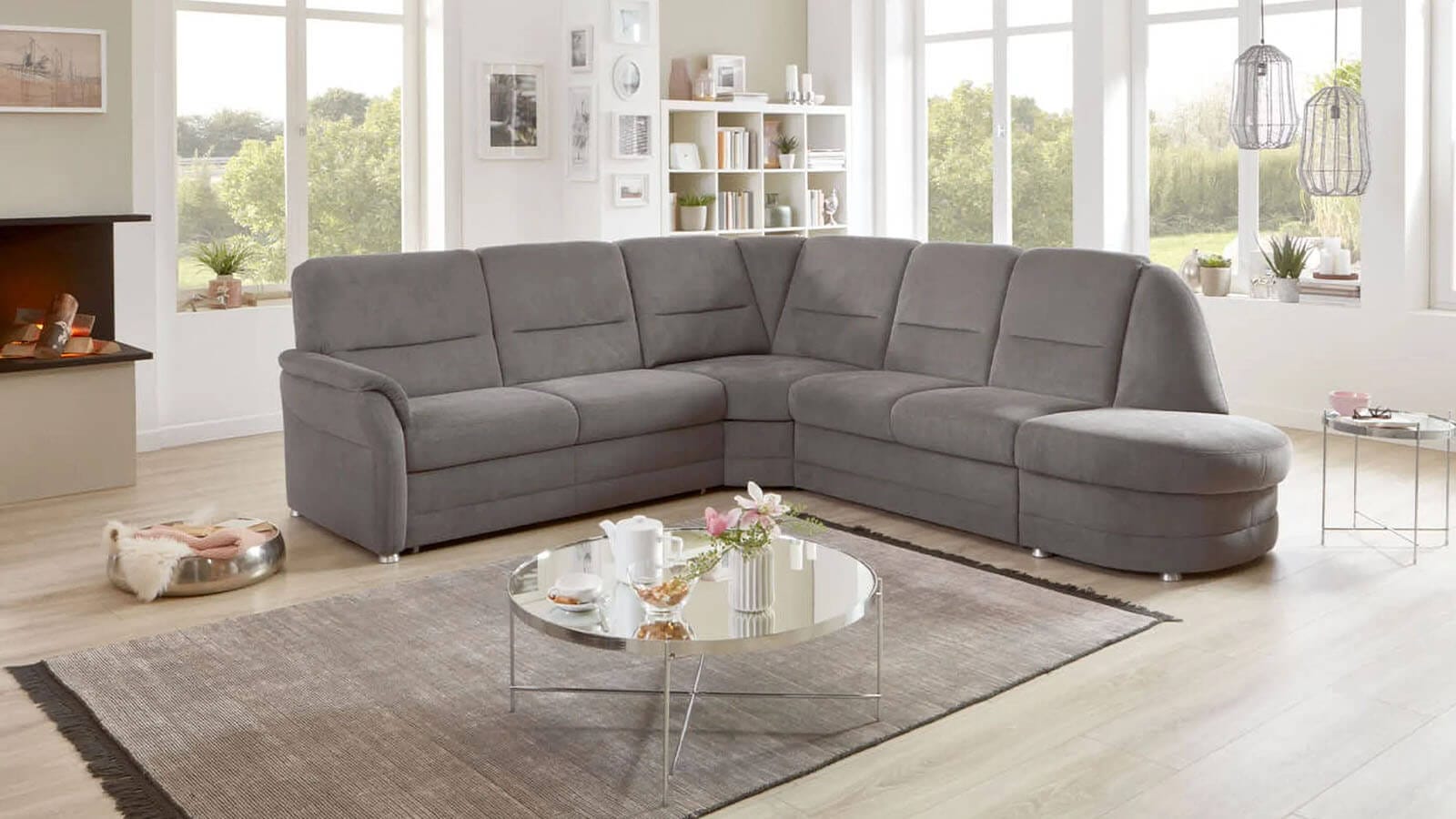 Ecksofa - 2,5-Sitzer mit Ecke rechts, Stoff, Grau – Bild 3