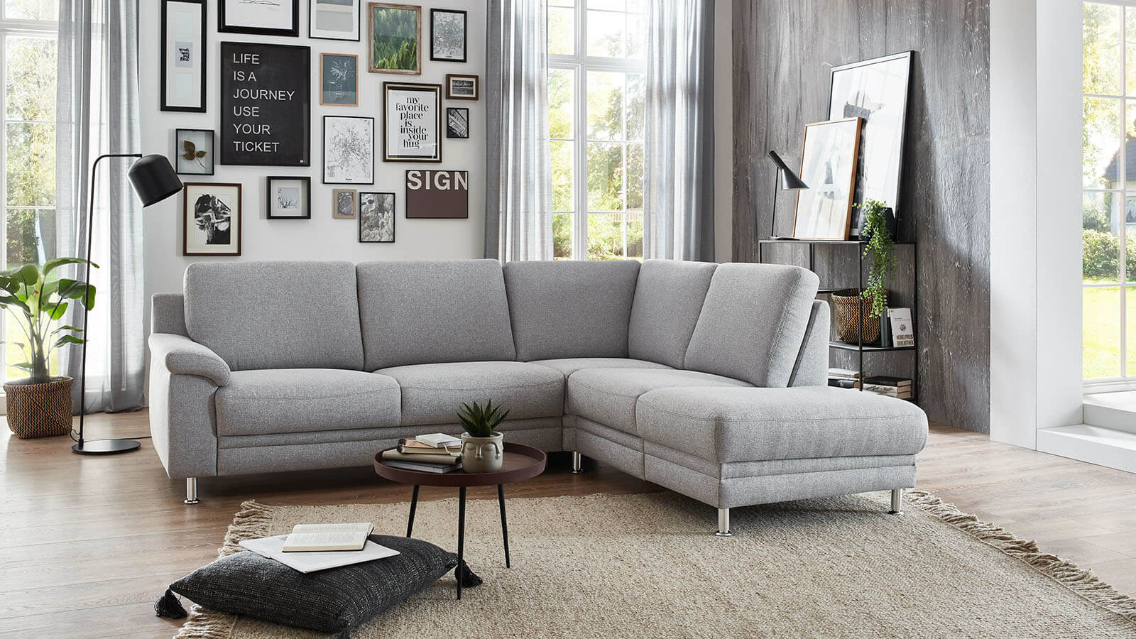 Ecksofa EM Athen - 2,5-Sitzer mit Ecke rechts, Stoff, Hellgrau – Bild 5
