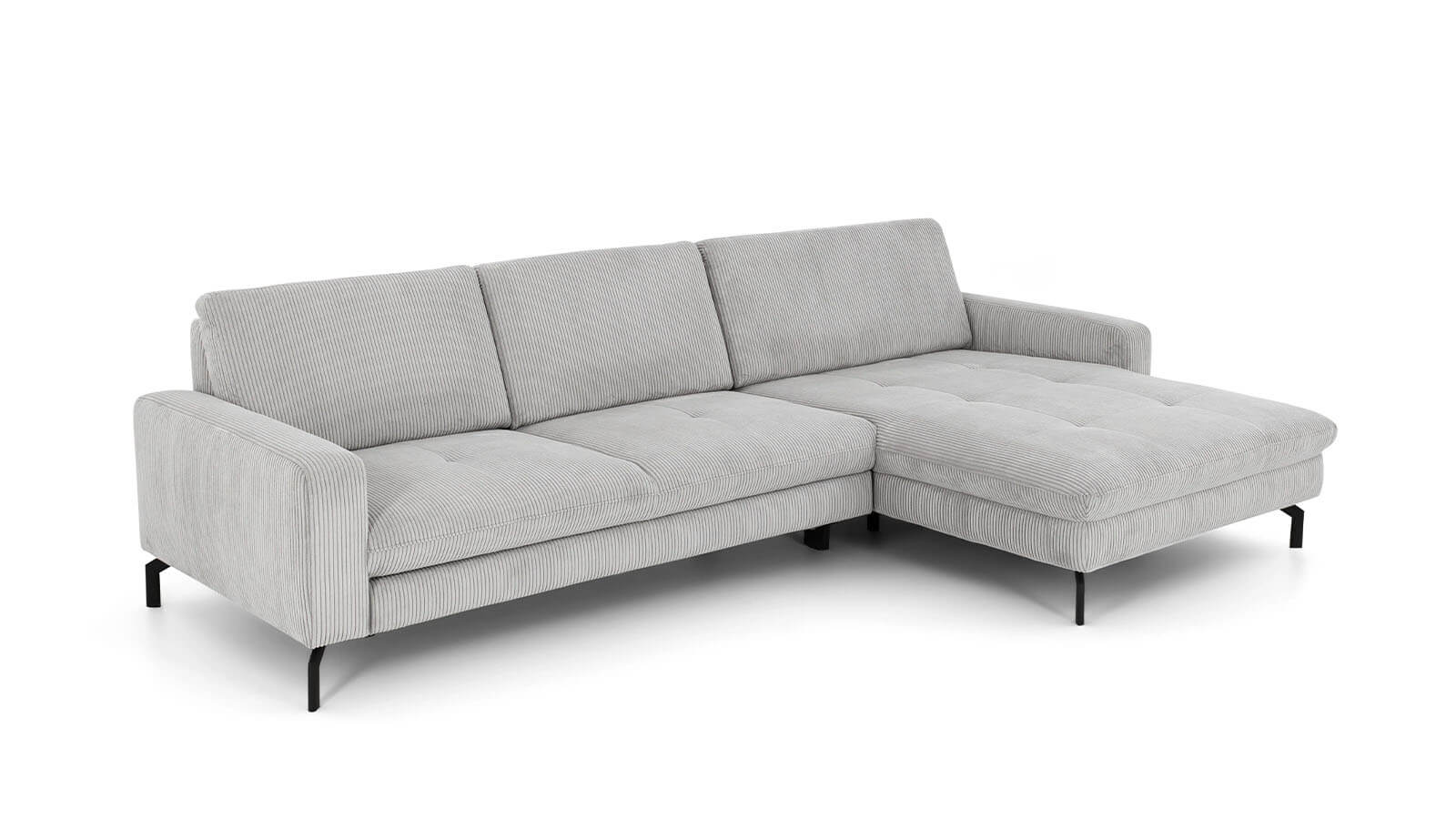 Ecksofa - 3-Sitzer mit Longchair rechts, Stoff, Grau