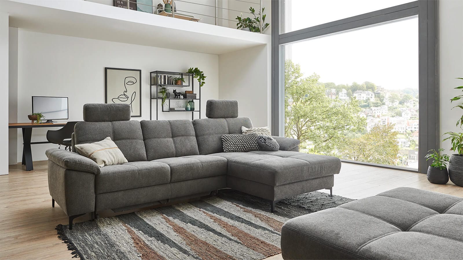 Ecksofa EM Amsterdam - 2,5-Sitzer mit Longchair rechts, Stoff, Eisengrau – Bild 2