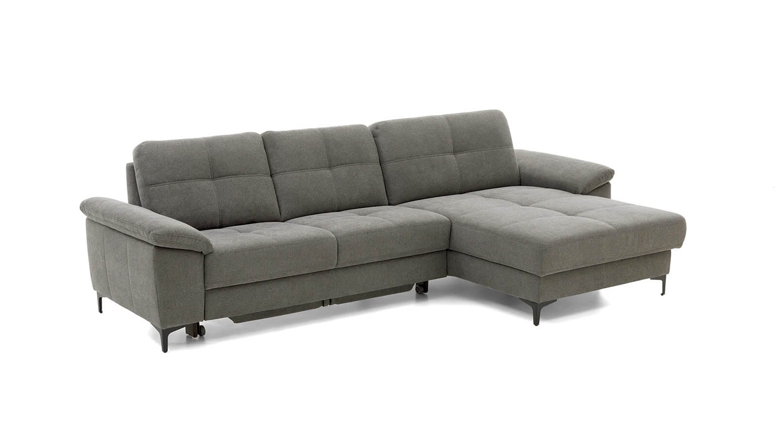 Ecksofa EM Amsterdam - 2,5-Sitzer mit Longchair rechts, Stoff, Eisengrau