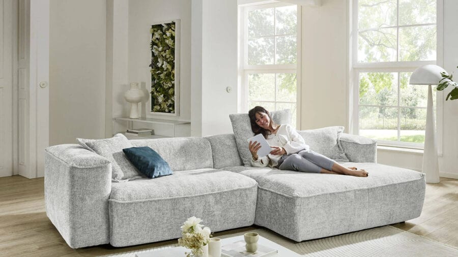 Ecksofa 2-Sitzer mit Longchair rechts in weiß von Couchliebe