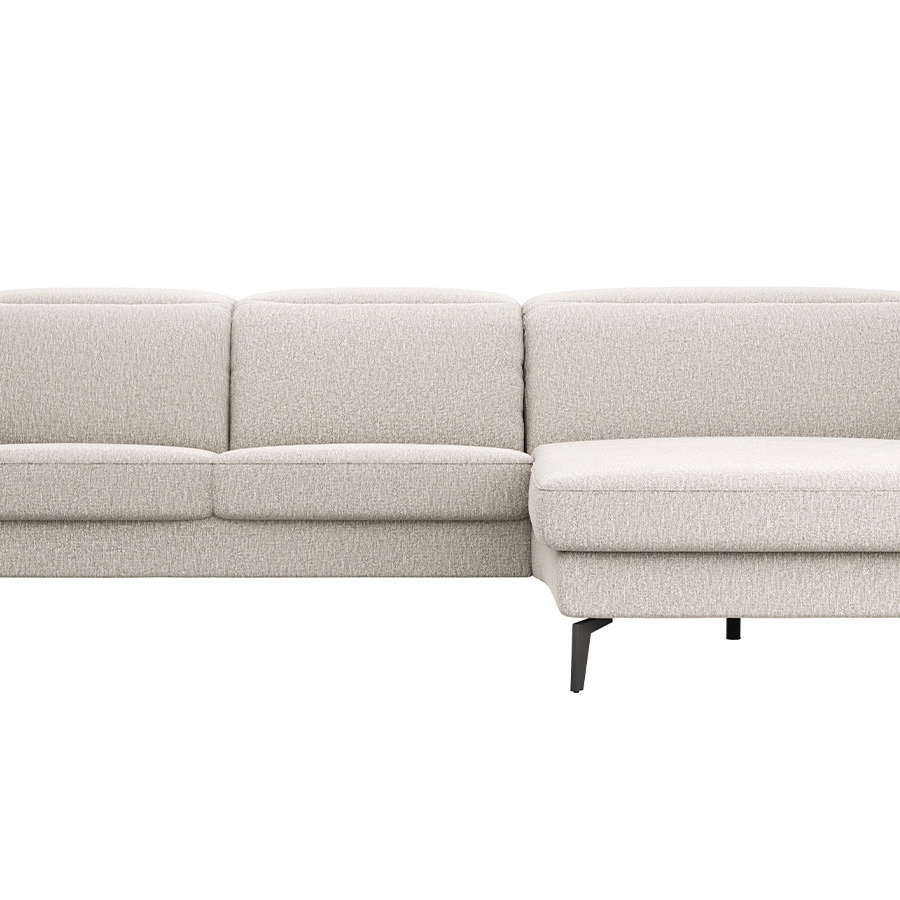 Ecksofa Rafaela 2.0 2,5 Sitzer mit Longchair rechts aus Stoff in Champagner mit motorischer Relaxfunktion Sitzvorzug und Kopfteilverstellung