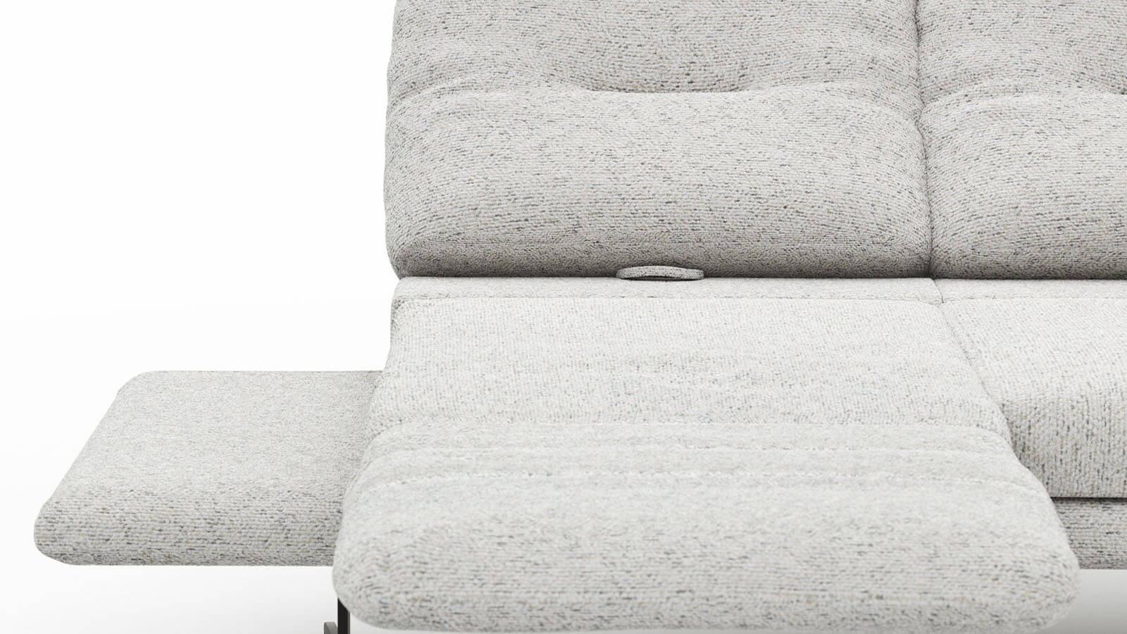 Modernes Ecksofa Lucero 2.0 in Offwhite mit Sitztiefenverstellung und schwarzen Metallkufen