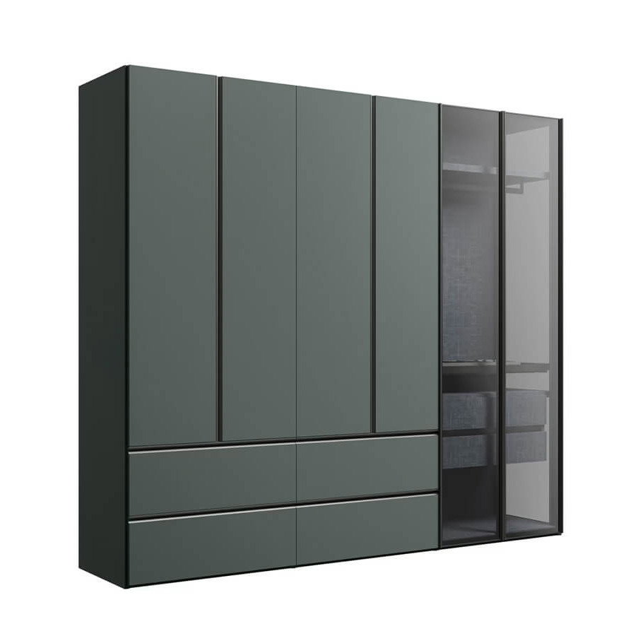 Drehtürenschrank Solina Perry Gola Lack matt Opal Glas Grau schattiert Global Family moderner Kleiderschrank stilvolles Schlafzimmermöbel großzügiger Stauraum
