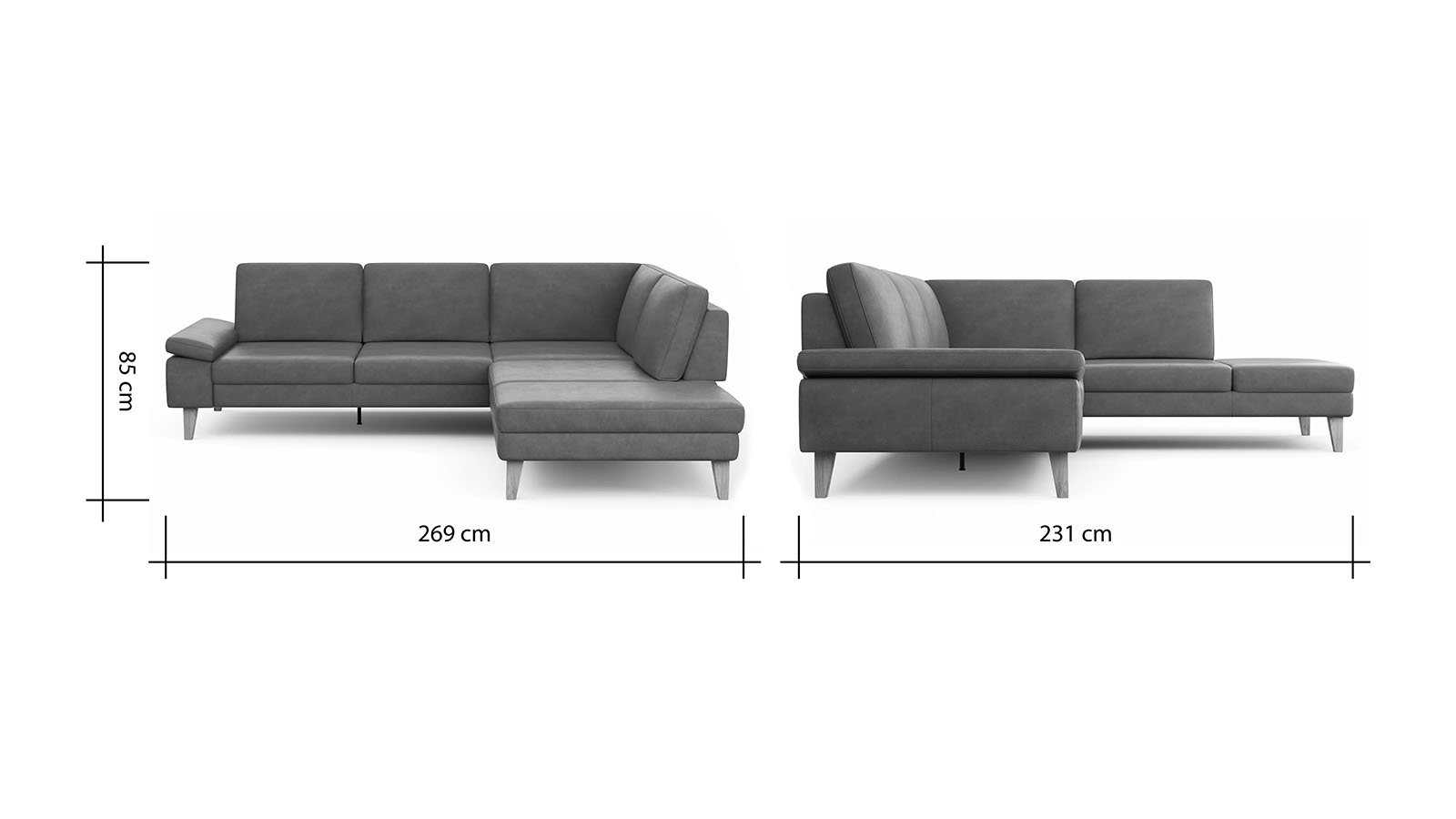 Ecksofa Houston - 2,5-Sitzer, Eckelement und 1-Sitzer mit Abschlussteil, Leder in Dunkelbraun in verschiedenen Ausführungen – Bild 2