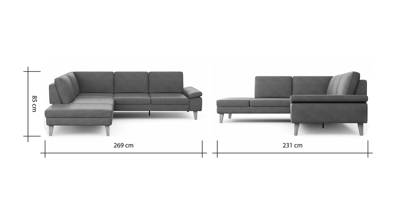 Ecksofa Houston - 2,5-Sitzer, Eckelement und 1-Sitzer mit Abschlussteil, Leder in Dunkelbraun in verschiedenen Ausführungen – Bild 3