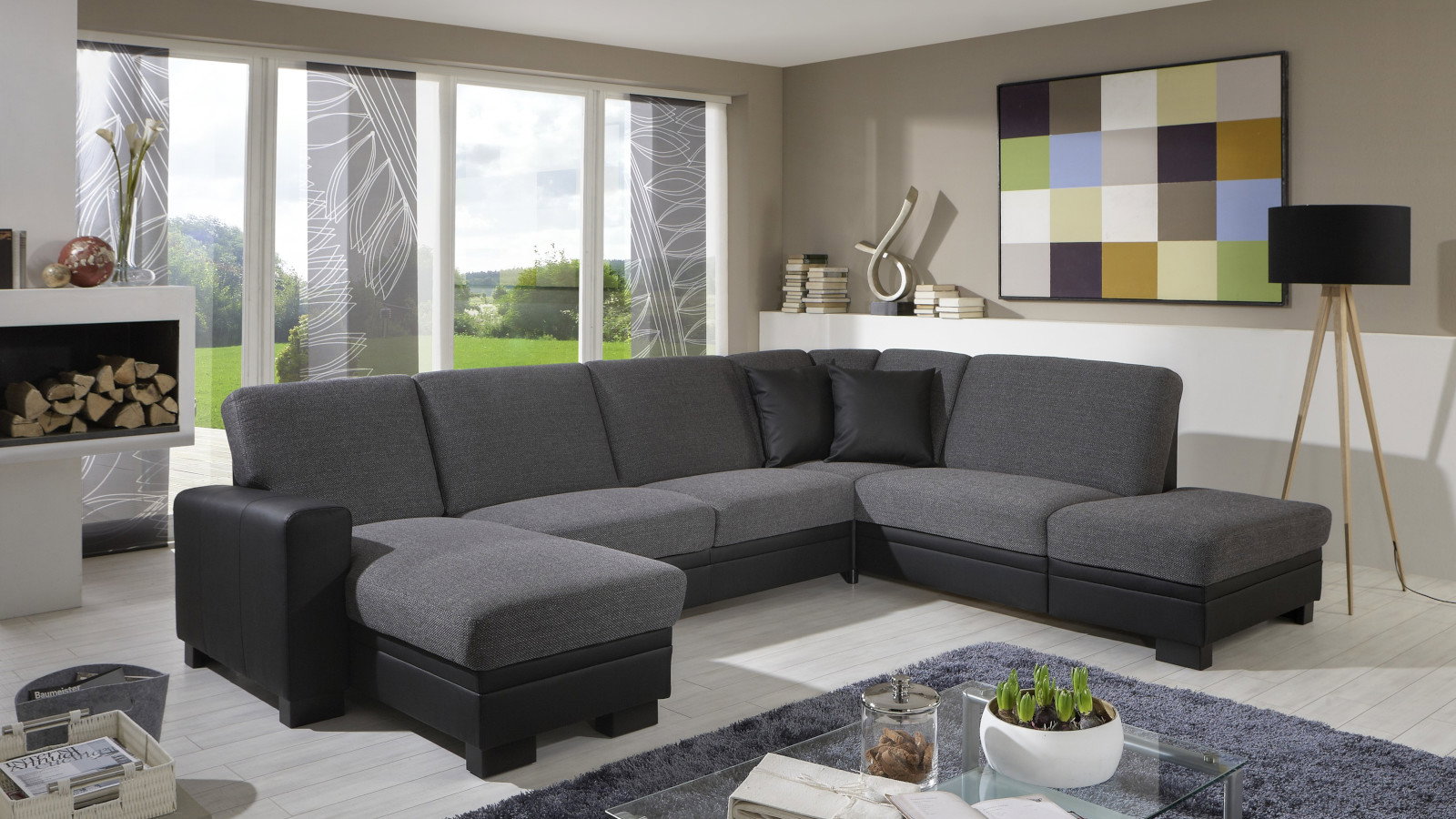 Wohnlandschaft grau, Sofa im Raum