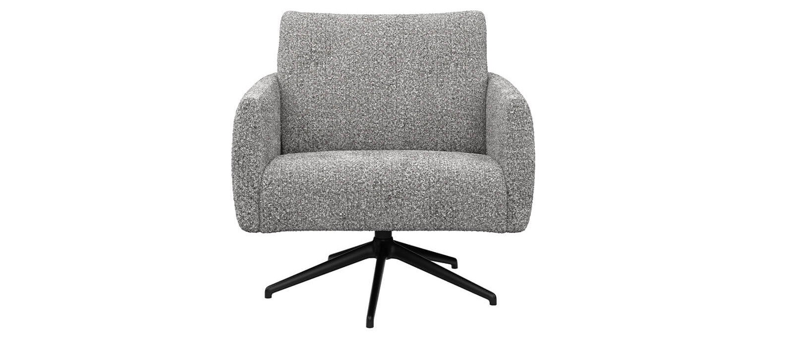 Moderner Drehsessel in Zink mit schwarzem sternförmigem Aluminiumgestell und gepolsterter Sitz- und Rückenfläche.