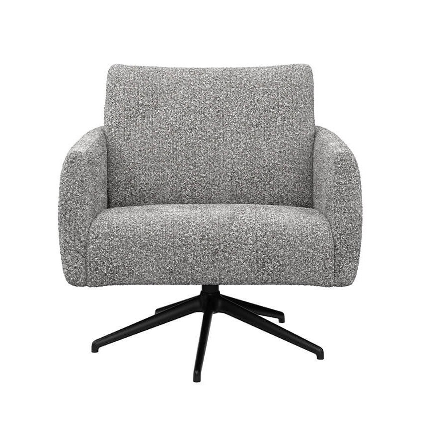 Moderner Drehsessel in Zink mit schwarzem sternförmigem Aluminiumgestell und gepolsterter Sitz- und Rückenfläche.