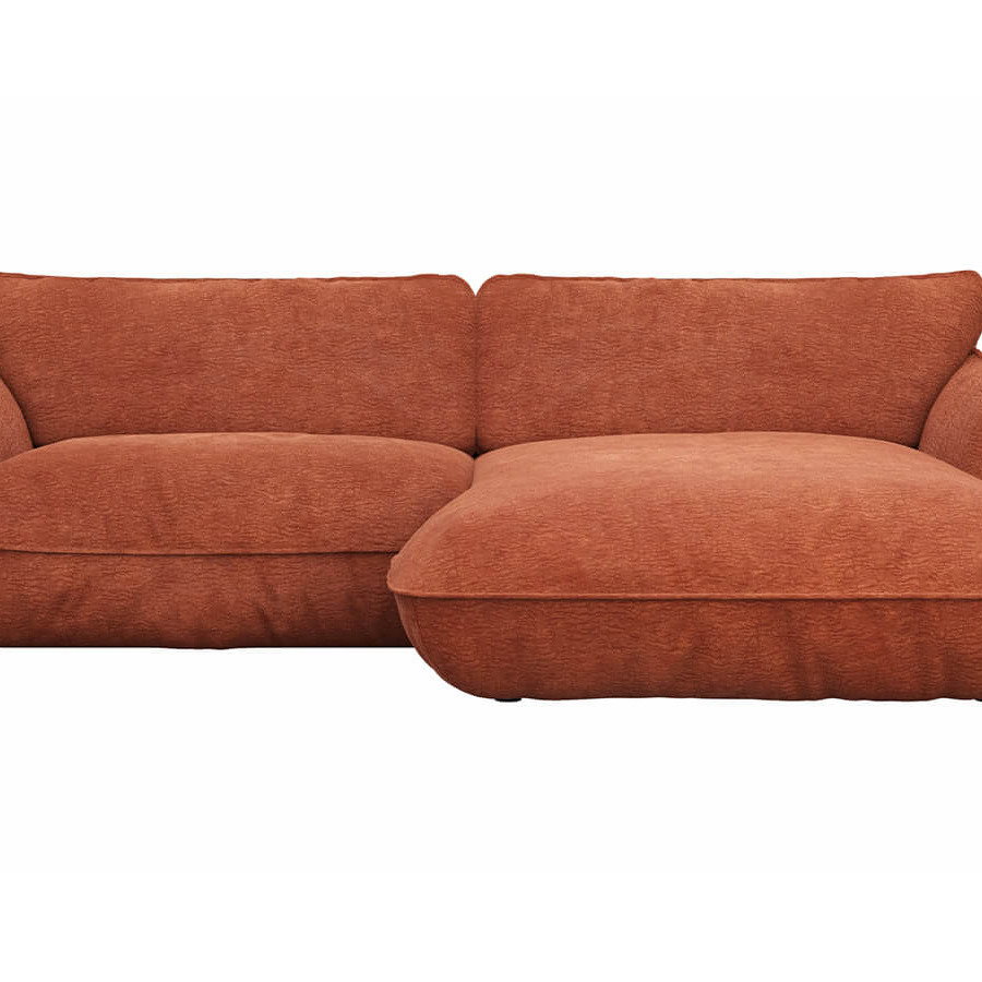 Modernes Ecksofa mit verstellbarer Rückenlehne und Stoffbezug in Kupfer oder Taupe