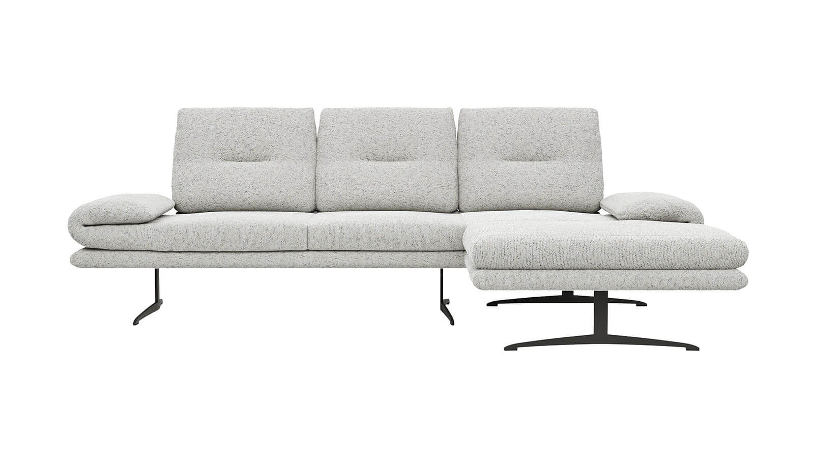 Modernes Ecksofa mit Longchair, Metallkufen und optionalem Komfortsystem in Offwhite oder Cognac