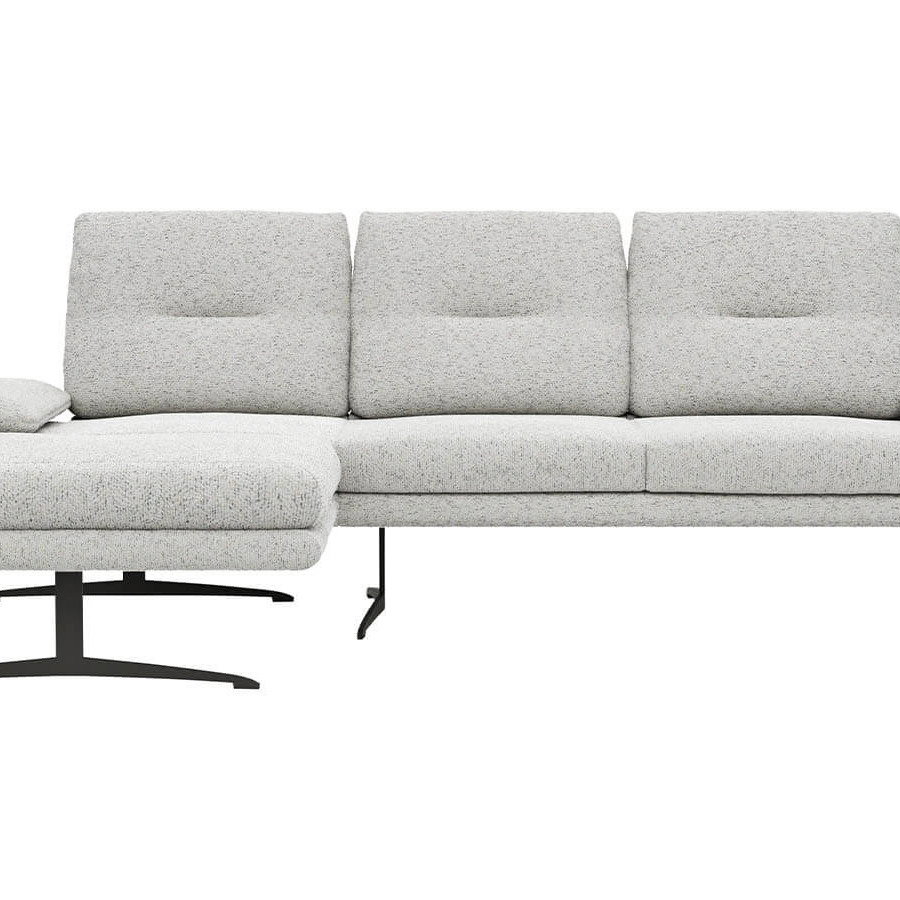 Modernes Ecksofa mit Longchair rechts, Metallkufen und optionalen Komfortfunktionen in Offwhite oder Cognac
