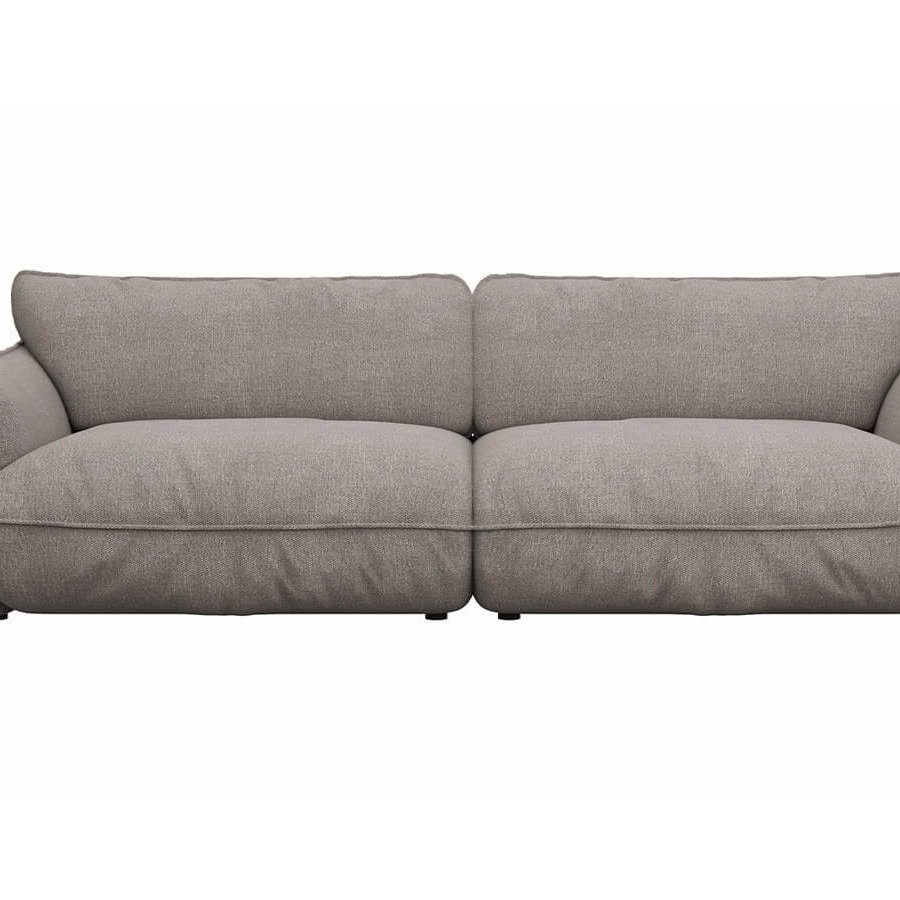Modernes Ecksofa in Taupe mit verstellbarer Sitztiefe und hochwertiger Polsterung in einer hellen Wohnzimmer-Umgebung
