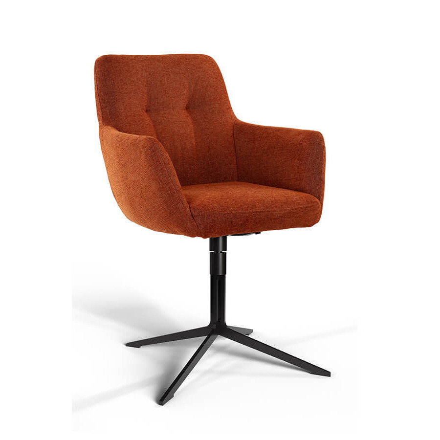 Armlehnstuhl Nashfield drehbar in Stoff Hazel mit schwarzem Metallgestell, moderner Polsterstuhl für Esszimmer und Wohnzimmer in stilvollem Design