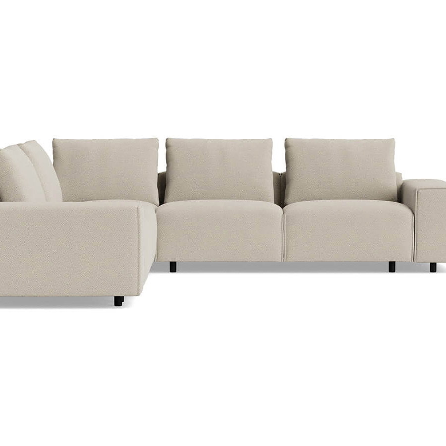 Modulares Ecksofa Sorano in Graubeige mit hochwertiger Polsterung und optionaler Relax- und Motorfunktion, modernes Wohnzimmer-Sofa im zeitlosen Design