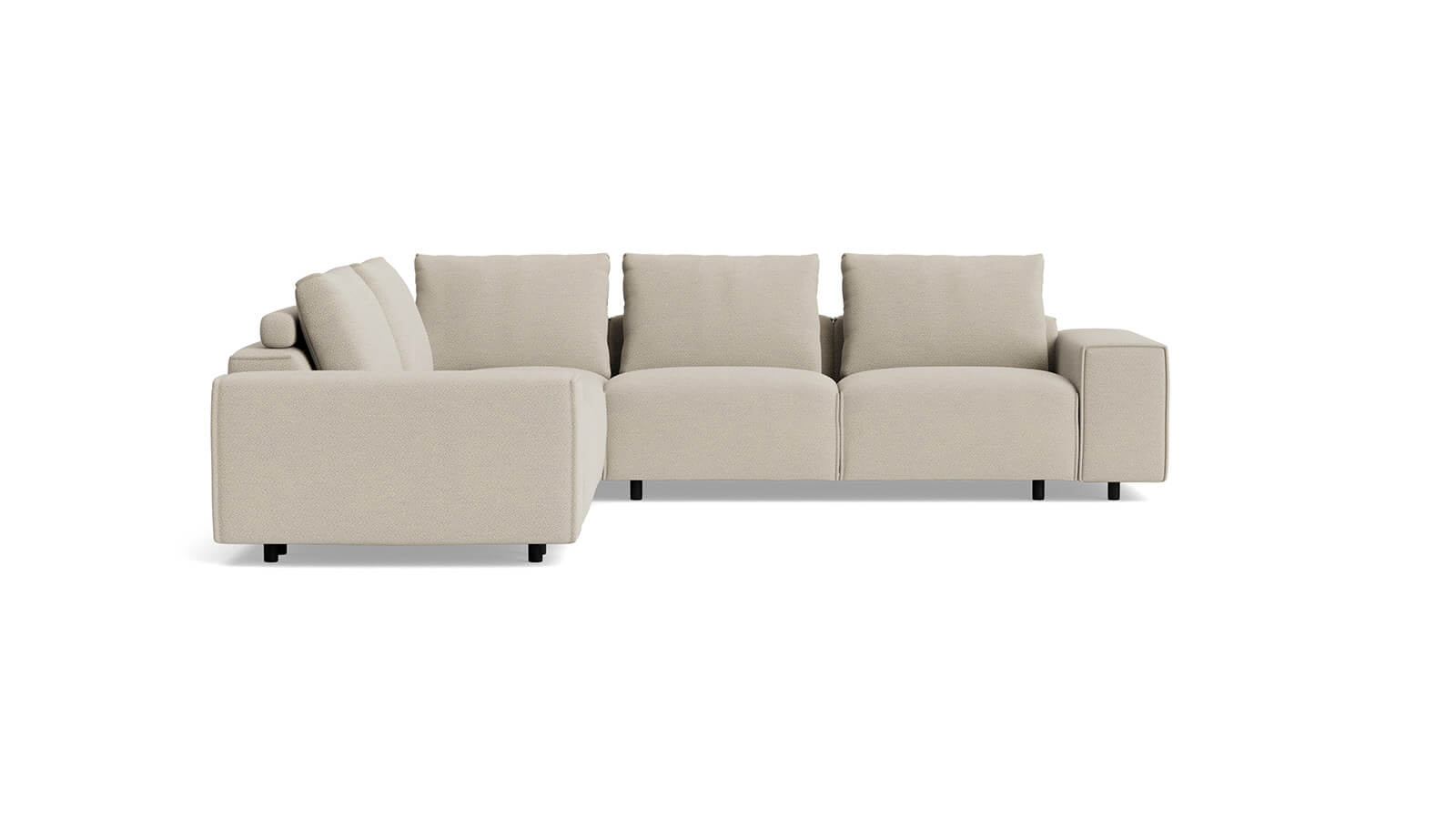 Modulares Ecksofa Sorano in Graubeige mit hochwertiger Polsterung und optionaler Relax- und Motorfunktion, modernes Wohnzimmer-Sofa im zeitlosen Design