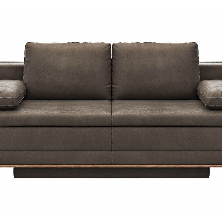 Modernes Schlafsofa Lakeville 2 von Natura Home in Braun mit weichem Microfaserbezug, integriertem Bettkasten, Boxspringkomfort und Holzfüßen aus massiver Eiche
