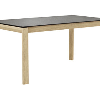 Moderner ausziehbarer Esstisch Global 5000 von Global Comfort mit dunkler Granit-Design-Platte und hellen Holzbeinen