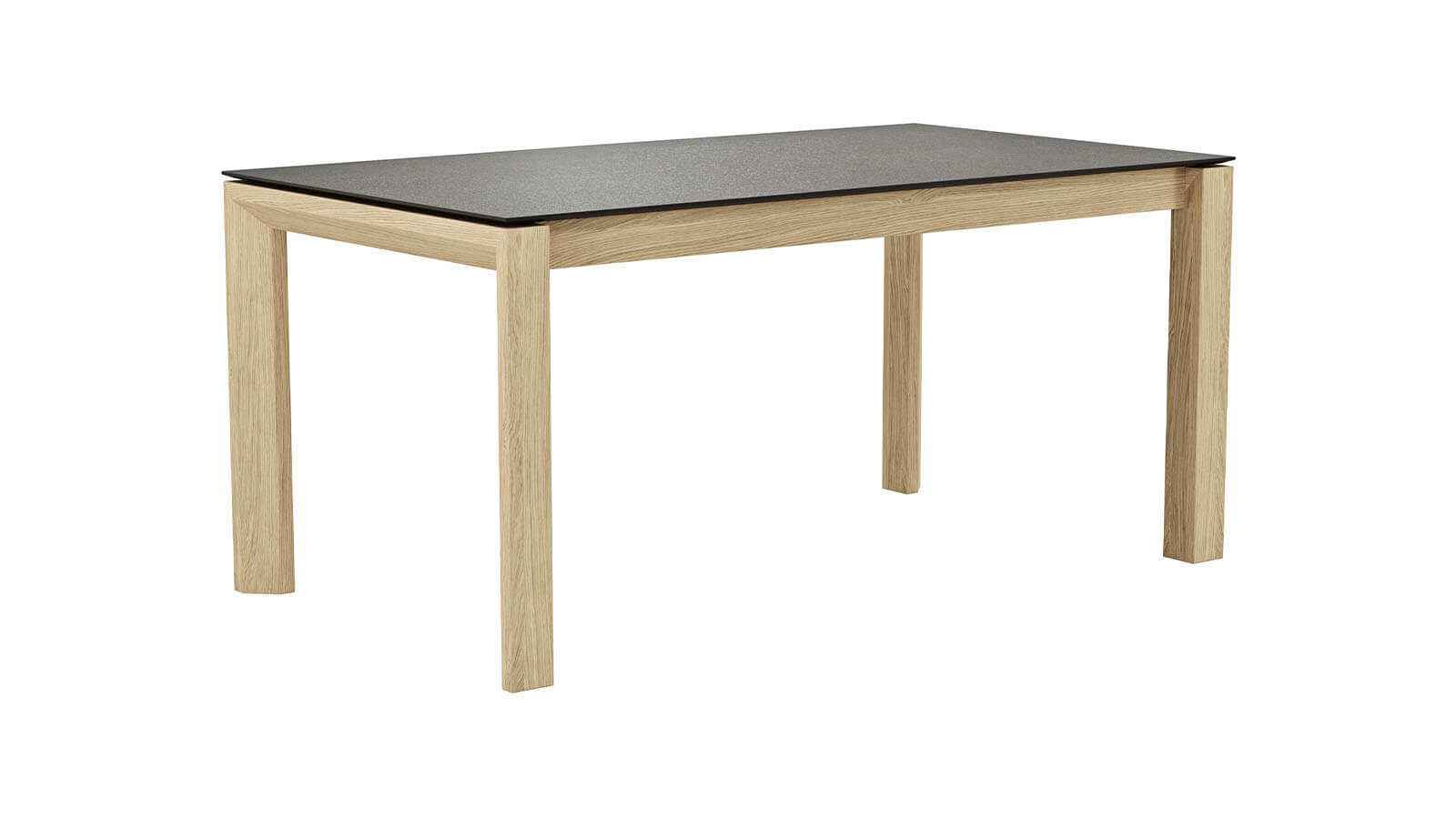 Moderner ausziehbarer Esstisch Global 5000 von Global Comfort mit dunkler Granit-Design-Platte und hellen Holzbeinen